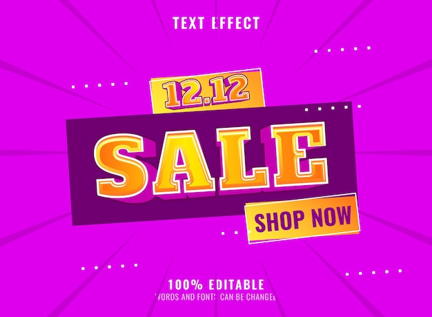 Violet geel 12.12 verkoopbannersjabloon met winkel nu tag bewerkbaar teksteffect