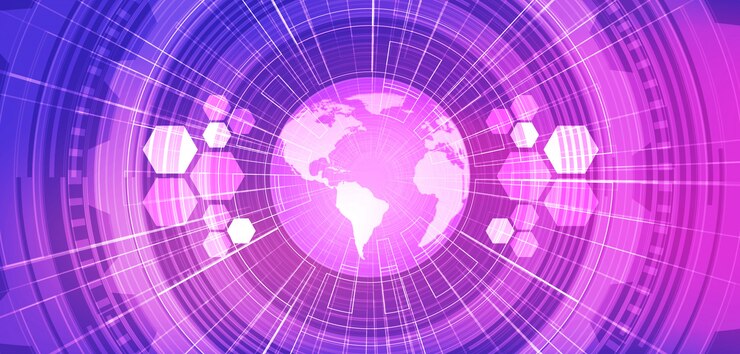 Vector violet global network future technology background.