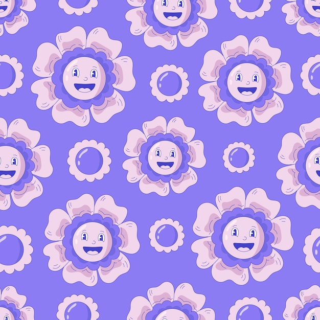 Violet groovy floral seamless pattern