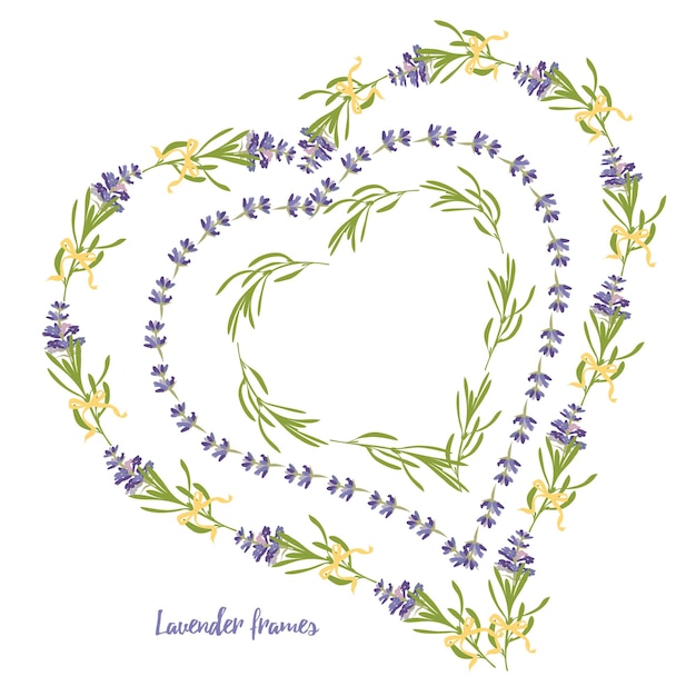 Violet lavendel mooie bloemen frames sjabloon instellen in platte aquarel stijl geïsoleerd op een witte achtergrond voor decoratief ontwerp bruiloft kaart uitnodiging reizen flayer botanische illustratie