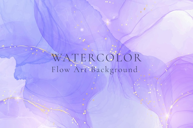 Vector violet lavender liquid watercolor marble background with golden lines. pastel purple periwinkle alcohol ink drawing effect. vector illustration design template for wedding invitation, menu, rsvp