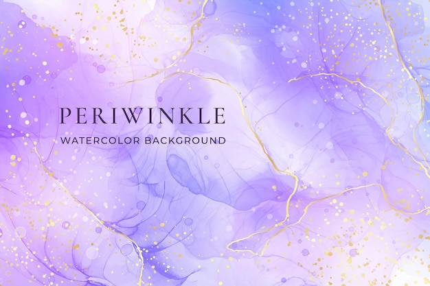 Violet lavender liquid watercolor marble background with golden lines