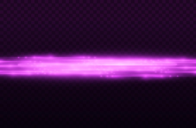 Vector violet light rays flash horizontal lens flares speed laser beams glow purple line motion flare glare