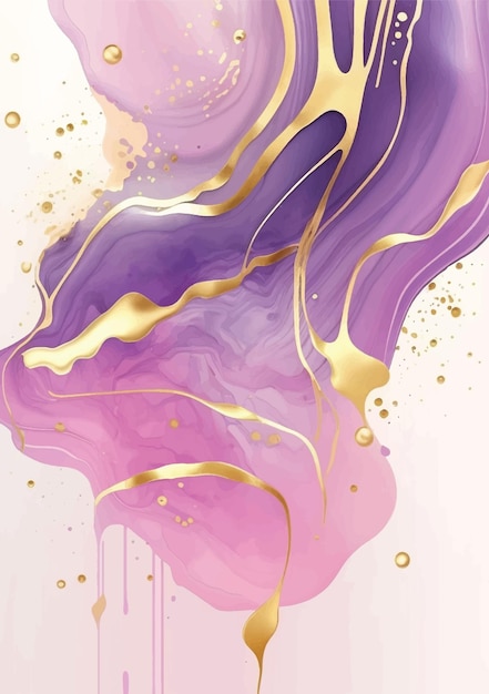 Violet liquid watercolor background with golden vector