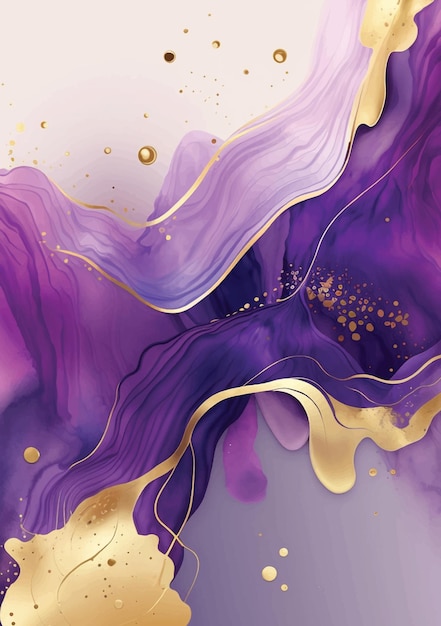 Vector violet liquid watercolor background with golden vector