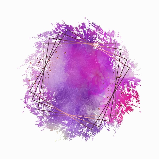 Violet penseelstreken met gouden frames. vector illustratie
