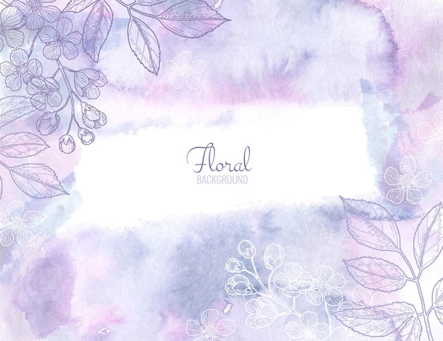 violet and purple pastel watercolor background with hand drawn flowers