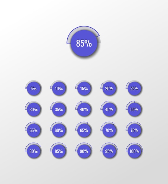 Vector violet ronde infographic elementen met realistische schaduw in percentage cirkeldiagram op een witte achtergrond