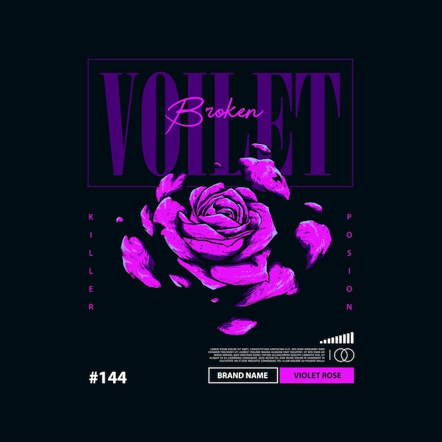 Vector violet rose with street wear layout design