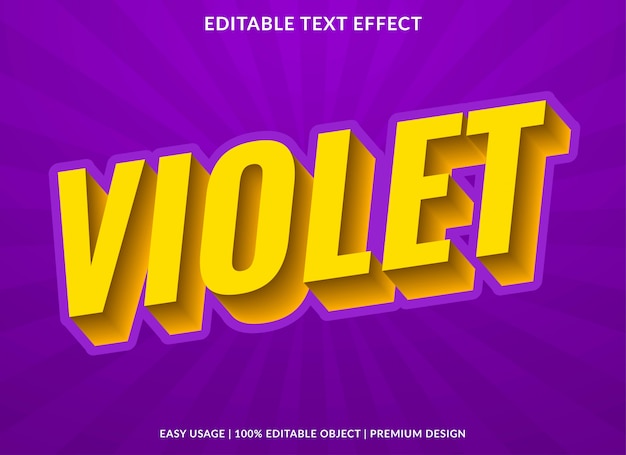 Violet text effect template with 3d type style and bold text