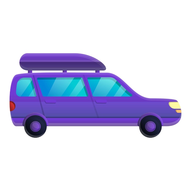 Violet travel car icon Cartoon of violet travel car vector icon for web design isolated on white background