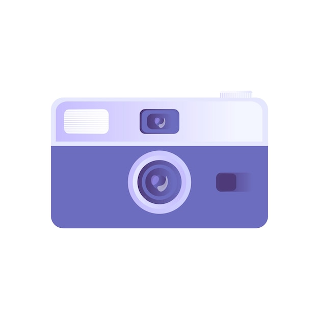 Violet vintage instant photo camera in flat style isolated on white background.