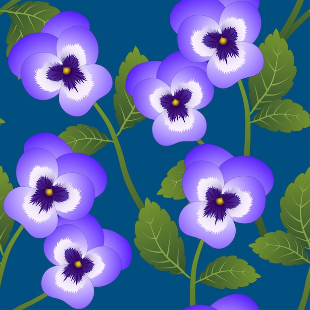 Вектор violet viola garden pansy flower на фоне индиго синего цвета.