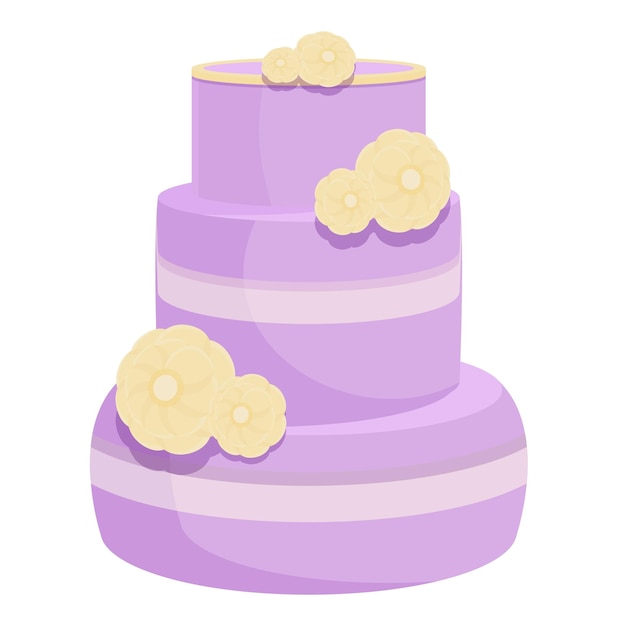 Violet wedding cake icon cartoon vector cream party pastry food