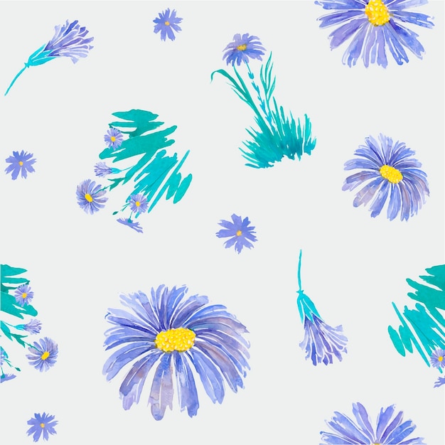 Violette bloemen en bladeren naadloos patroon Aquarel illustratie hand schilderij