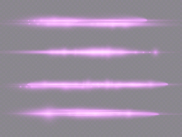 Vector violette lichtstralen flitsen horizontale lensfakkels snelheid laserstralen gloeien paarse lijnbeweging flare schittering