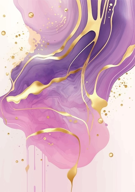 Violette vloeibare waterverfachtergrond met gouden vector