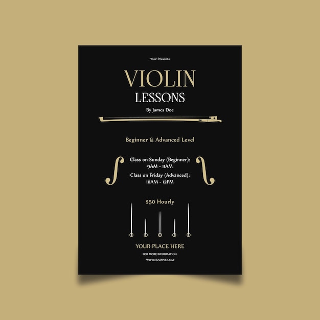 Vector violin lessons flyer design