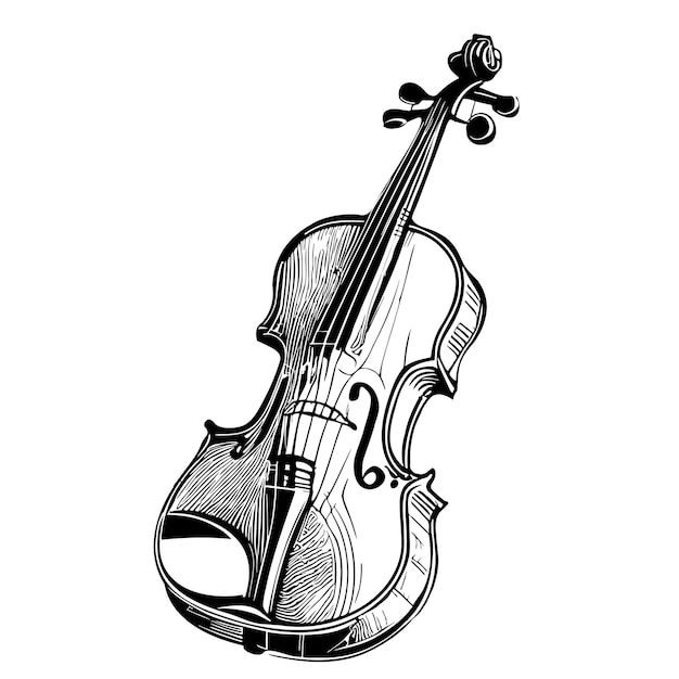 Vector violin retro hand drawn sketch illustration musical instrument