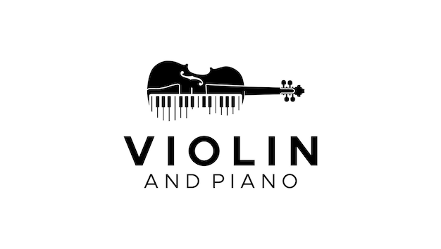 Violino viola e tasti del pianoforte design del logo dello strumento musicale