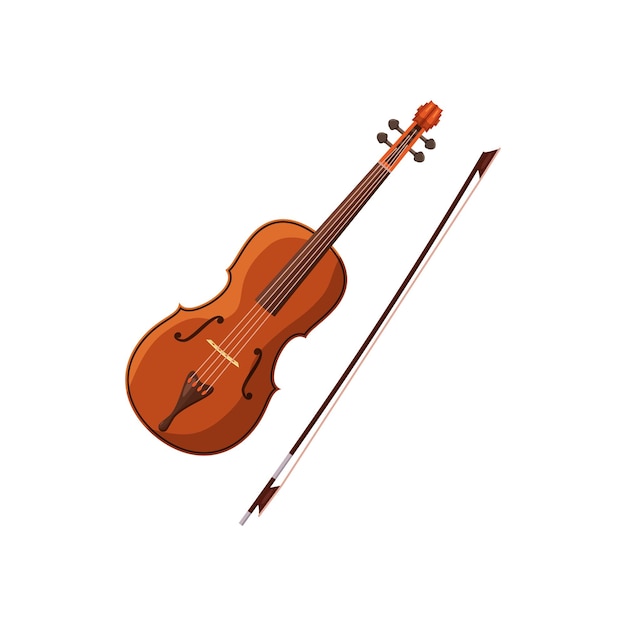 Violin with fiddlestick icon in cartoon style on a white background