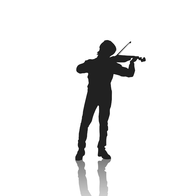 Violist geïsoleerde vector silhouet Muzikant permanent en viool spelen op witte achtergrond