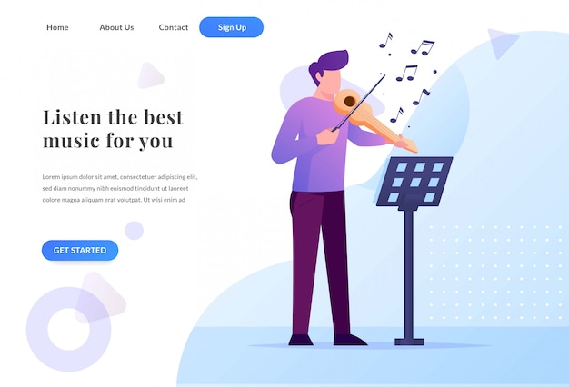 Vector violist web landing page with illustration