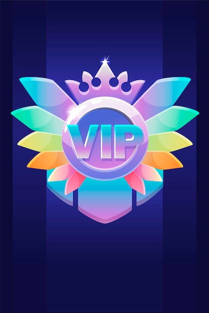 Vip award badge, premio con una corona di diamanti per i giochi dell'interfaccia utente. vincitore della ricompensa dell'icona di lusso dell'illustrazione vettoriale, medaglia per la progettazione grafica.