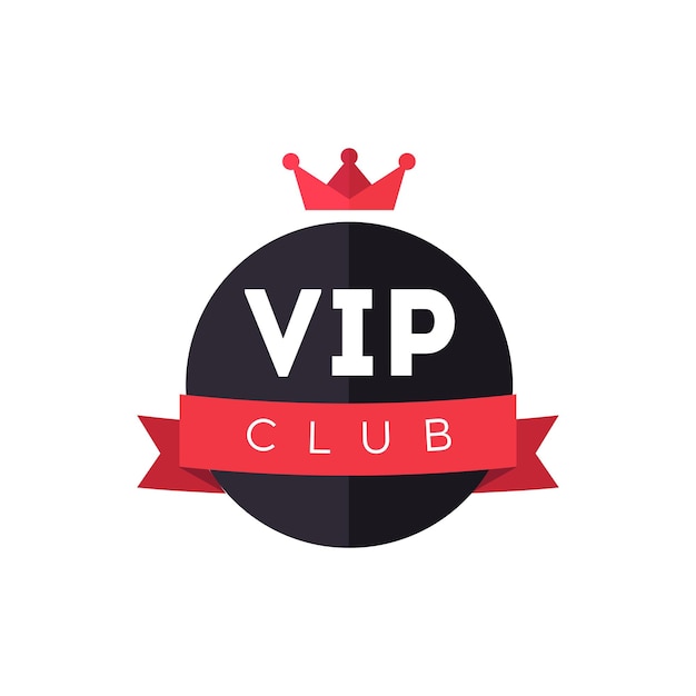 VIP club exclusief lidmaatschap vector badge logo ontwerp met rode kroon en lint op witte achtergrond