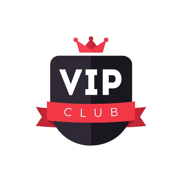VIP club exclusief lidmaatschap vector badge logo ontwerp met rode kroon en lint op witte achtergrond