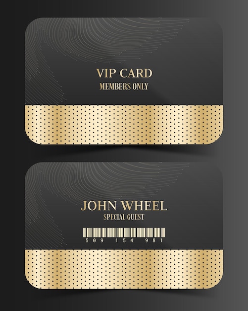 Vip gold premium kaart voor- en achterkant in vector illustratie