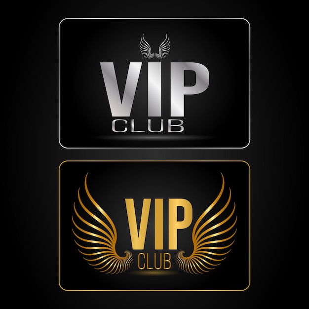 VIP gold and silver labels with sparkling wings