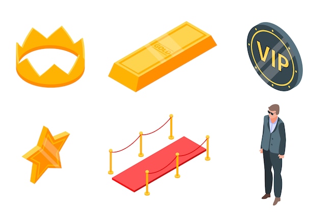 Vip icons set, isometric style