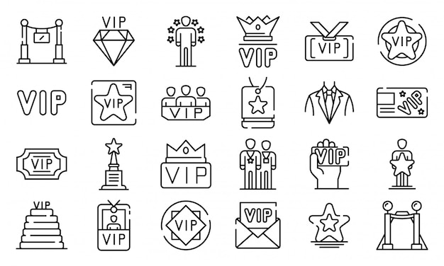 Vector vip icons set, outline style