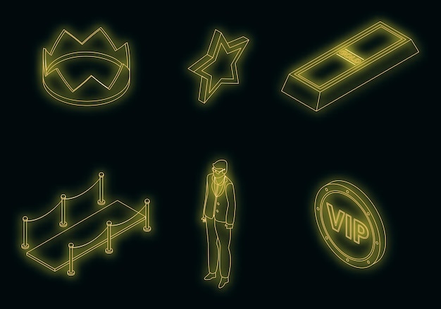 Vip icons set vector neon