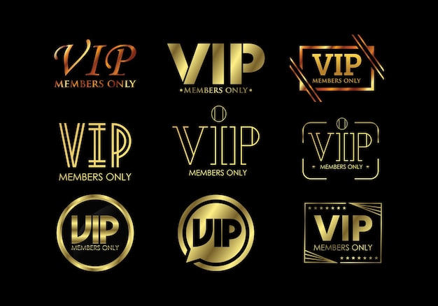 VIP-leden alleen elegante embleem ontwerpsjabloon Gouden vectorillustratie op zwarte achtergrond