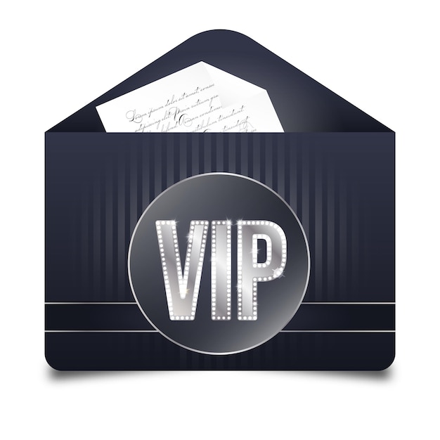 VIP-ontwerp Envelop inscriptie zilver met papier binnen Geïsoleerd op witte achtergrond Vector