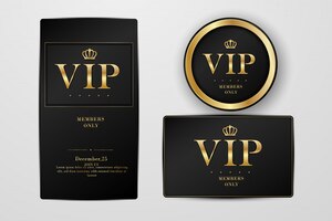 vip party premium invitation cards and flyer. black and golden design template set.