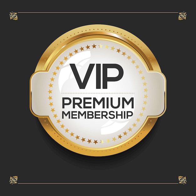 Distintivo d'oro dell'abbonamento vip premium su sfondo nero