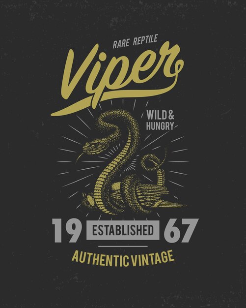 Viper snake serpent cobra and python anaconda or viper royal engraved hand drawn in old sketch vintage style for sticker and tattoo ophidian and asp print for tshirt