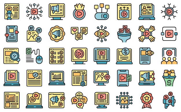 Viral content icons set vector color flat