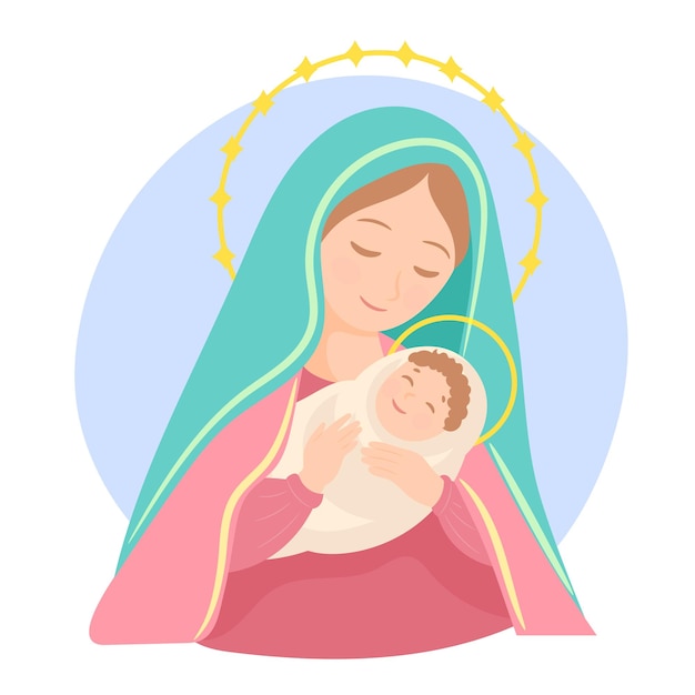 Рождественская открытка Девы Марии и младенца Иисуса.