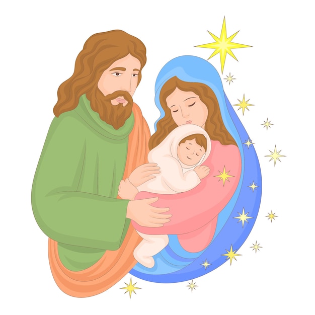 Vector virgin mary carrying the newborn baby jesus in her arms