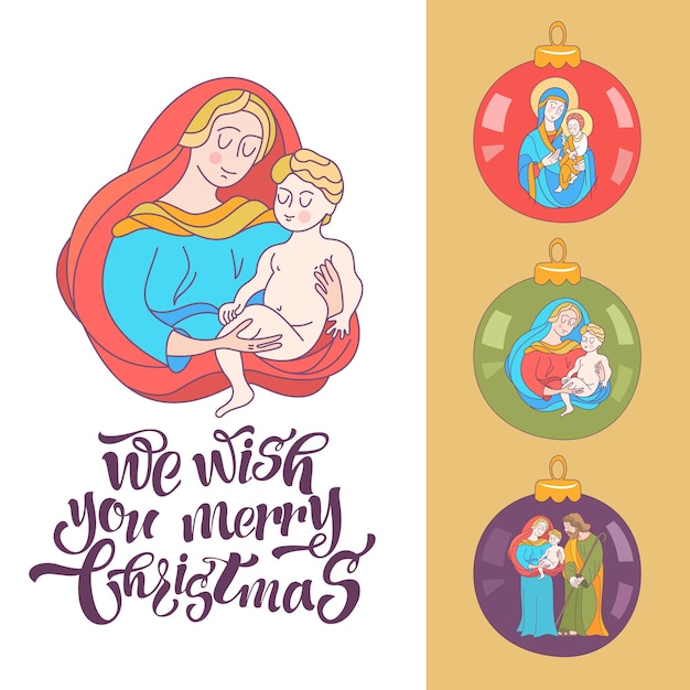 The virgin mary and the christ child on a christmas tree ball.