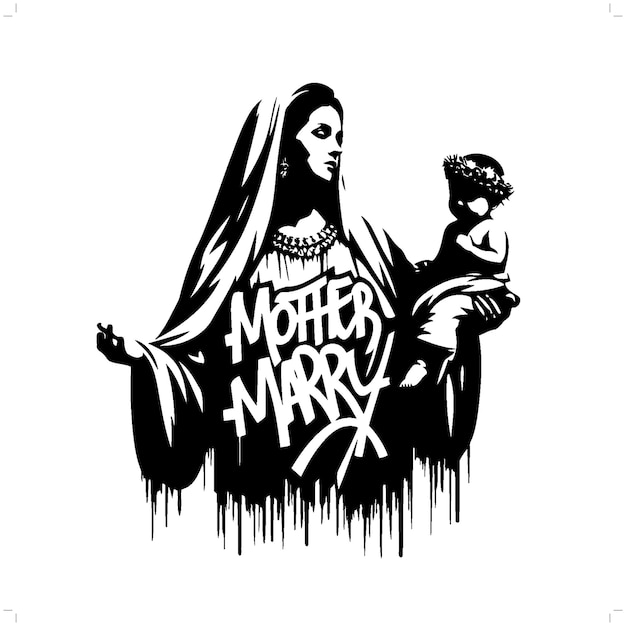 Vector virgin mary silhouette people in graffiti tag hip hop street art typography illustration