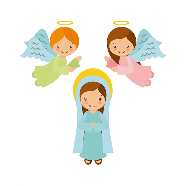 Vector virgin mary with angels