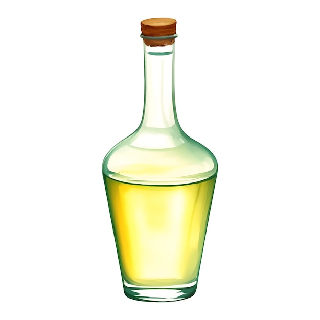 Vettore olio di oliva vergine in bottiglia di vetro isolata illustrazione disegnata a mano della pittura