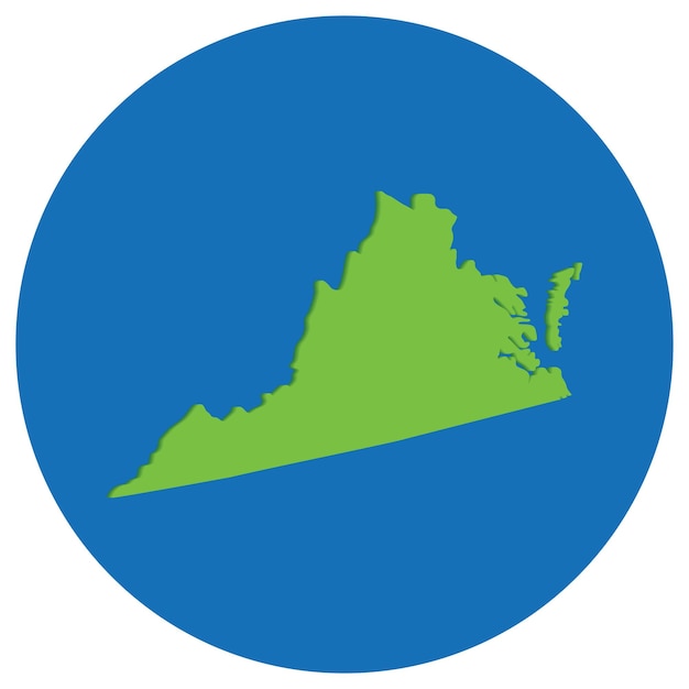 Virginia state map in globe shape green with blue round circle color map of the us state of virginia