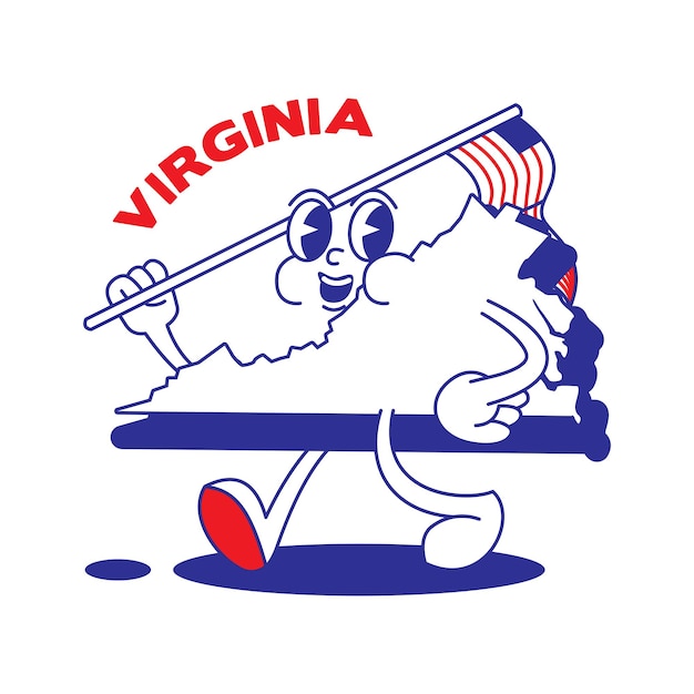 Virginia State Map Retro Mascot