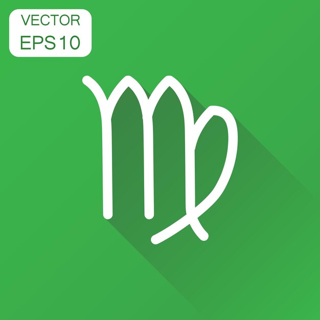 Vettore icona del segno zodiacale della vergine concetto aziendale astrologia pittogramma della vergine illustrazione vettoriale su sfondo verde con lunga ombra